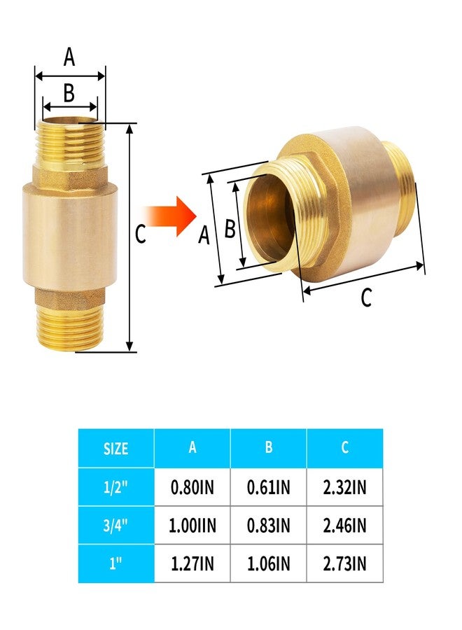 ChillWaves Brass In-Line Spring Check Valve DN15 1/2" Male Thread, One-Way Non-return Vertical Check Valve，Prevent Water Back-flow(1-PACK) - Image 3